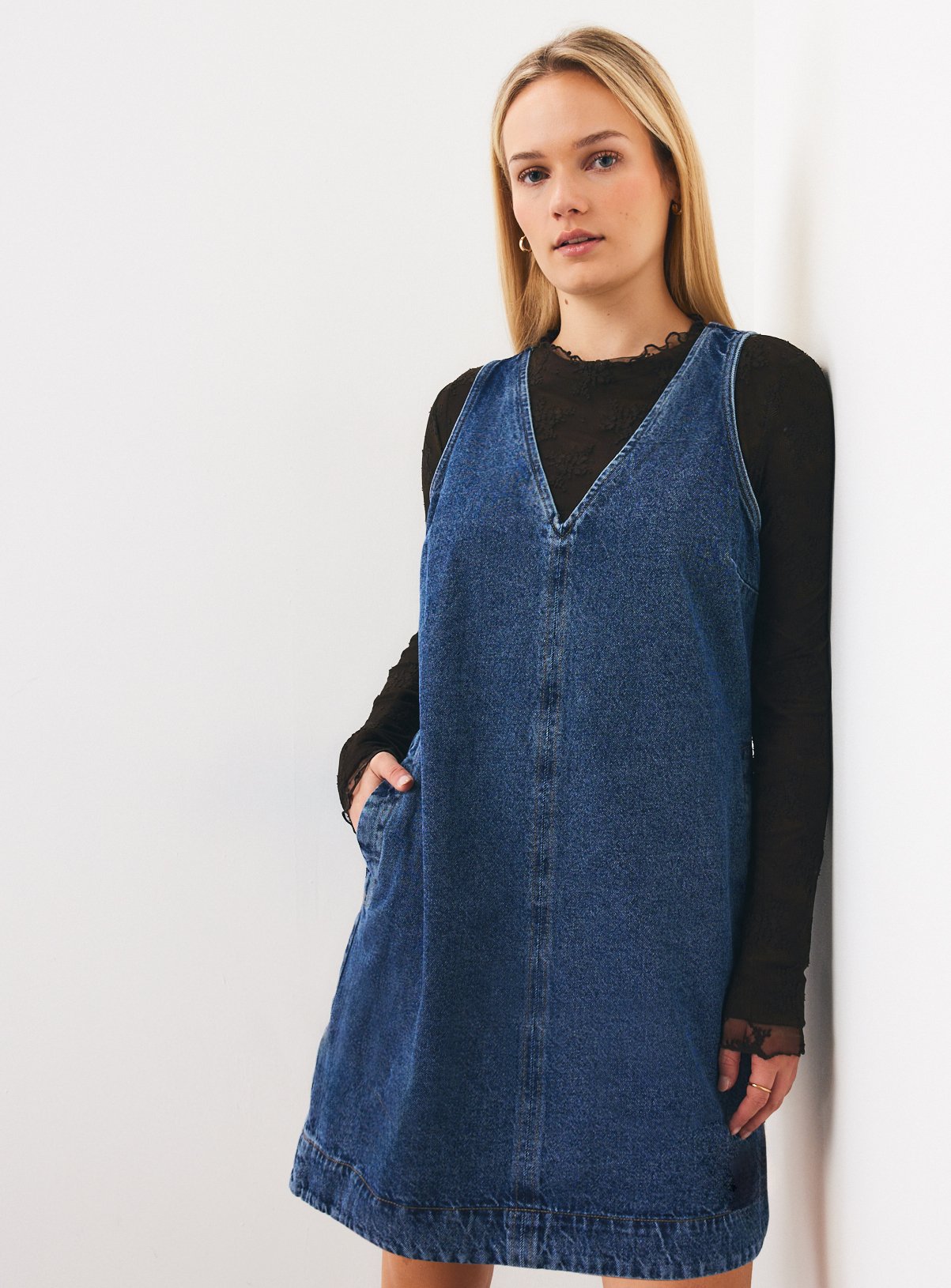 Mid Denim V-Front Mini Dress 10 - Image 1 thumbnail